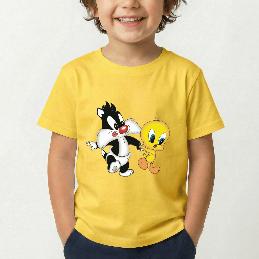 Camiseta Estampada Infantil Personagens Pipiu e Frajola Estampa Fofa e Divertida Tecido Confortável