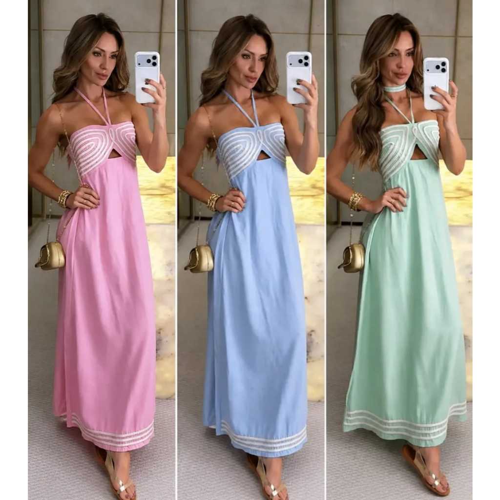 Vestido Longo Feminino Tomara Que Caia Alcinha Elegante Casual Verão Moda Premium Luxo