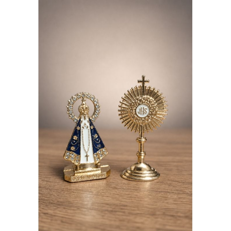 Kit Devocional Motorista - Nossa Senhora Aparecida + Ostensorio para Colar no Carro