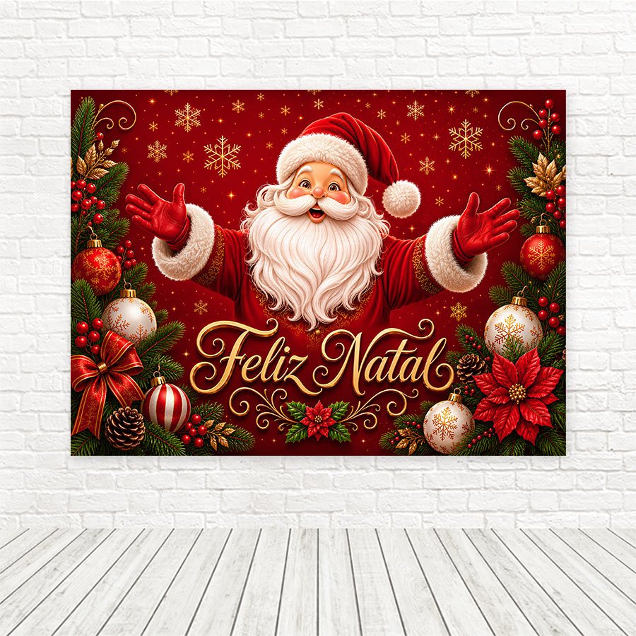 Painel Retangular Horizontal Festa Tecido Sublimado 3D Natal Medidas Menores