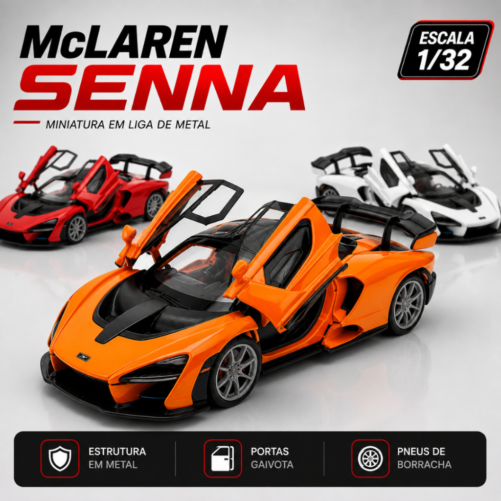 Miniatura McLaren Senna 1/32 Premium 12cm Super Detalhada, Colecionável Metal Alta Qualidade