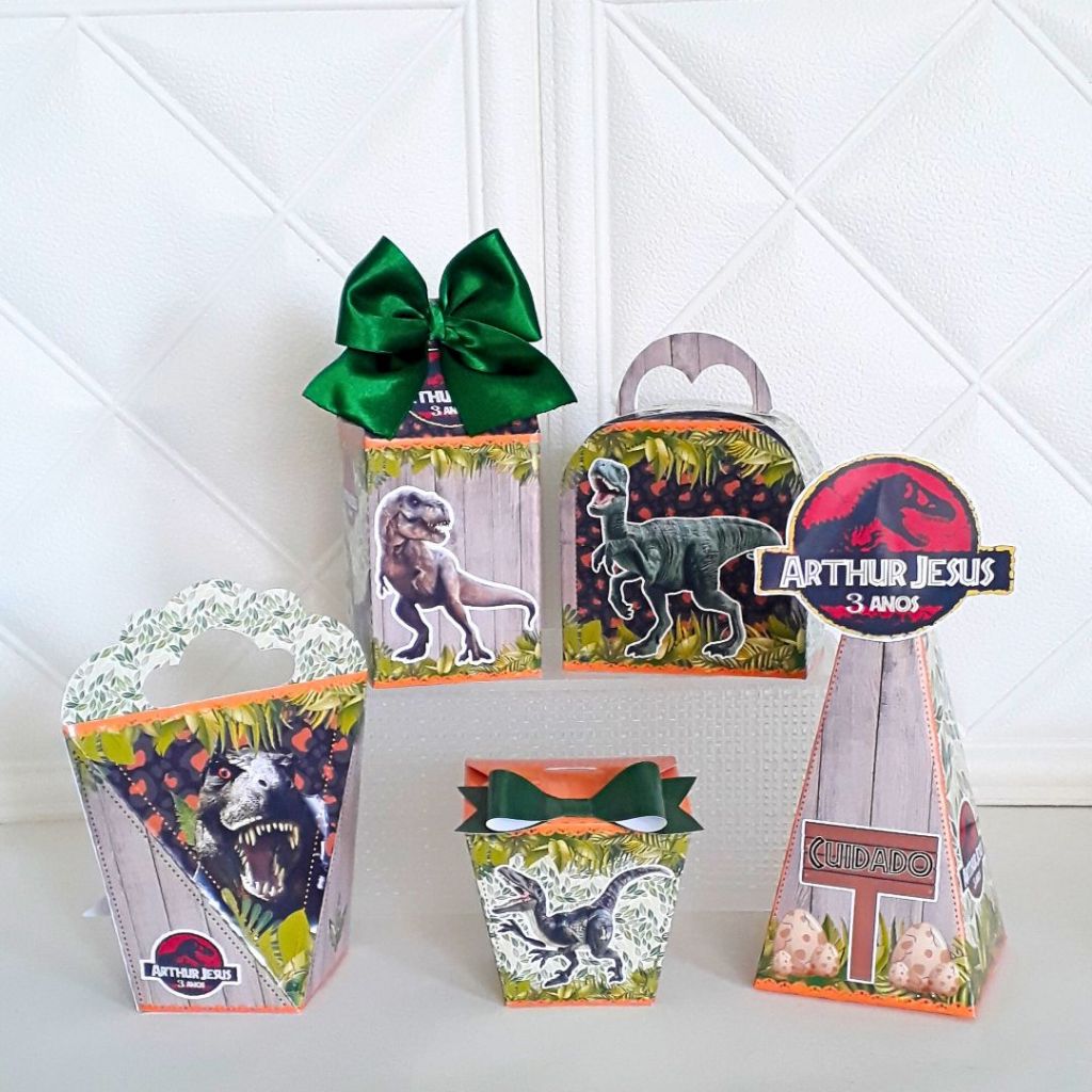 Kit Festa Dinossauro Jurassic Park Lembrancinhas Personalizadas Caixinhas Aniversário PEGUE MONTE