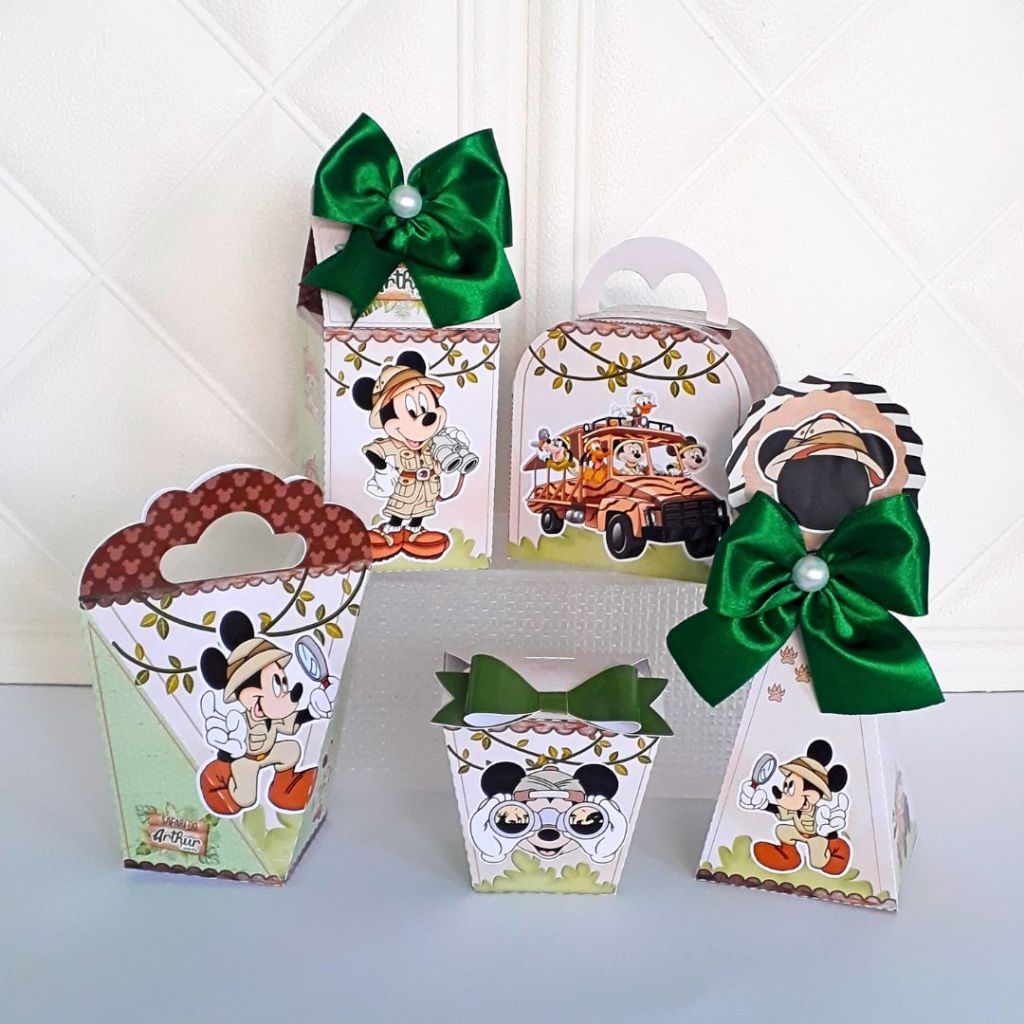 Kit Festa Mickey Safari Personalizada Lembrancinha Caixinhas Aniversário Infantil PEGUE MONTE