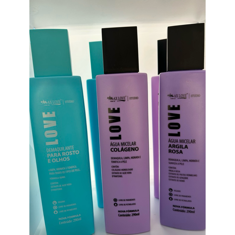Demaquilante para Rosto e Olhos Max Love 290ml Remove Maquiagem Limpeza Facial Colágeno Argila Rosa