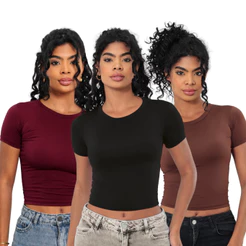 KIT 3: Baby Tee Feminina - Blusa Slim Fit Manga Curta - Blusa de Compressão