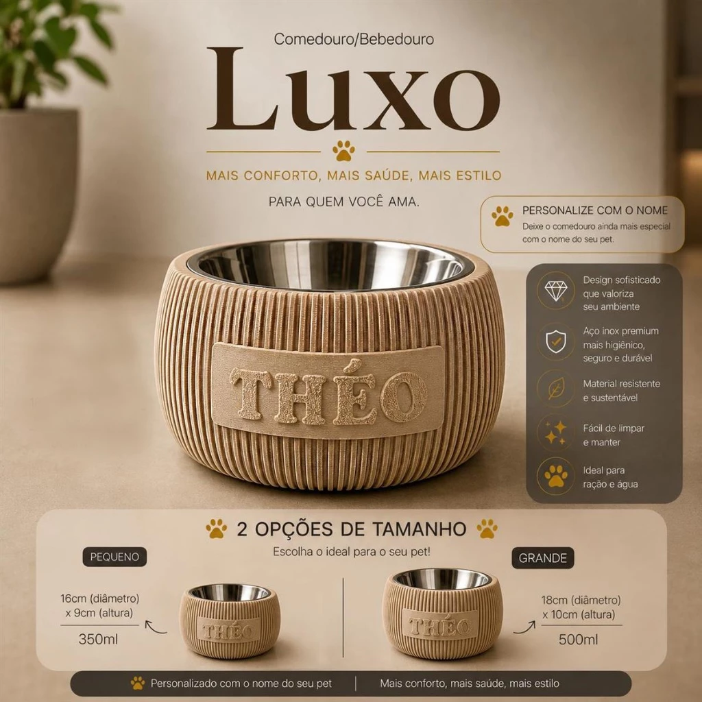 Comedouro Pet com Nome Personalizado | Bowl Inox para Cães e Gatos