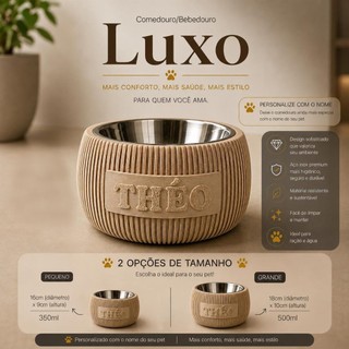 Comedouro OU Bebedouro Pet Luxo Personalizado com Nome | Bowl Inox para Cães e Gatos