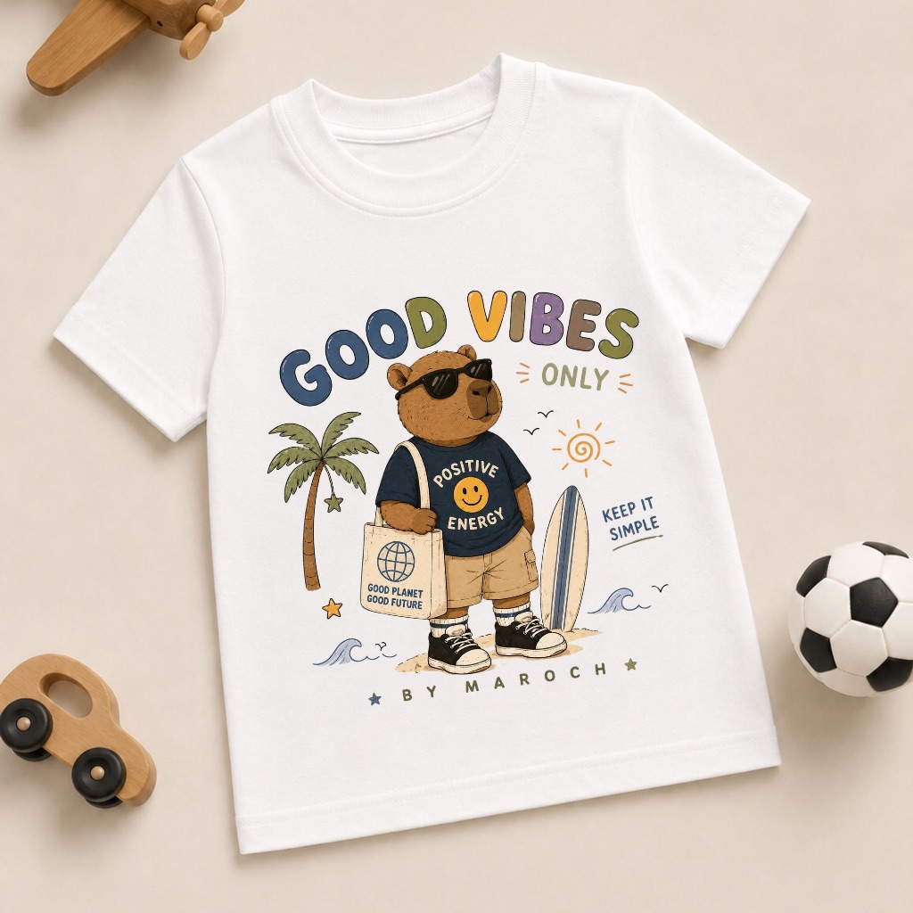 Camiseta Infantil Masculina Capivara Fofa Estampada 100% Algodão T-Shirt Menino Confortável Manga Curta