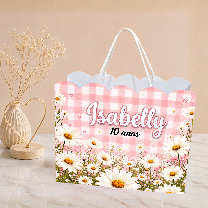 Sacolinha Margarida Flor Personalizado | Sacolinha | Mimos | Lembrancinha | Aniversário Margarida Flor PEGUE E MONTE