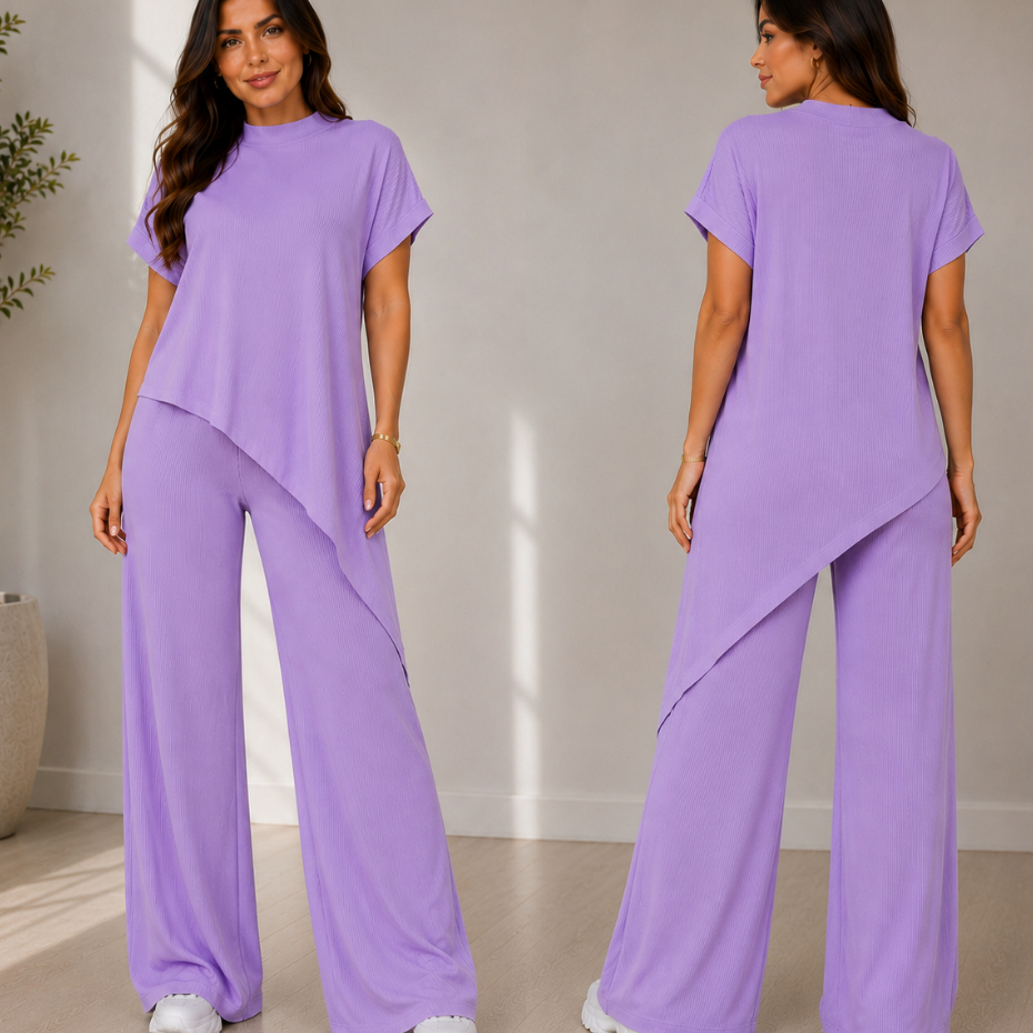 Conjunto femenino Calça Pantalona Longa Blusa Assimetrica Conjunto Casual E Elegante