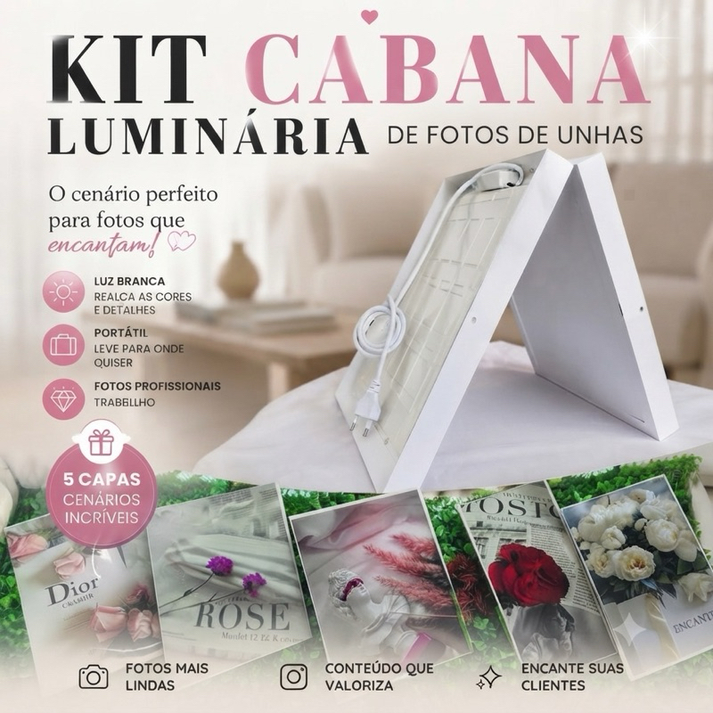 kit Cabana de fotos BIVOLT+5un CAPA REVISTA FAKE Luminaria Slim 30x30 Branco Frio | Unhas Nail Designer