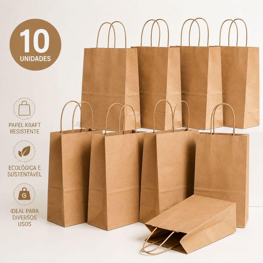 Sacola de Papel com Fundo Largo MG 28x27x20cm - Kraft - 10 unidades - Cromus - Rizzo