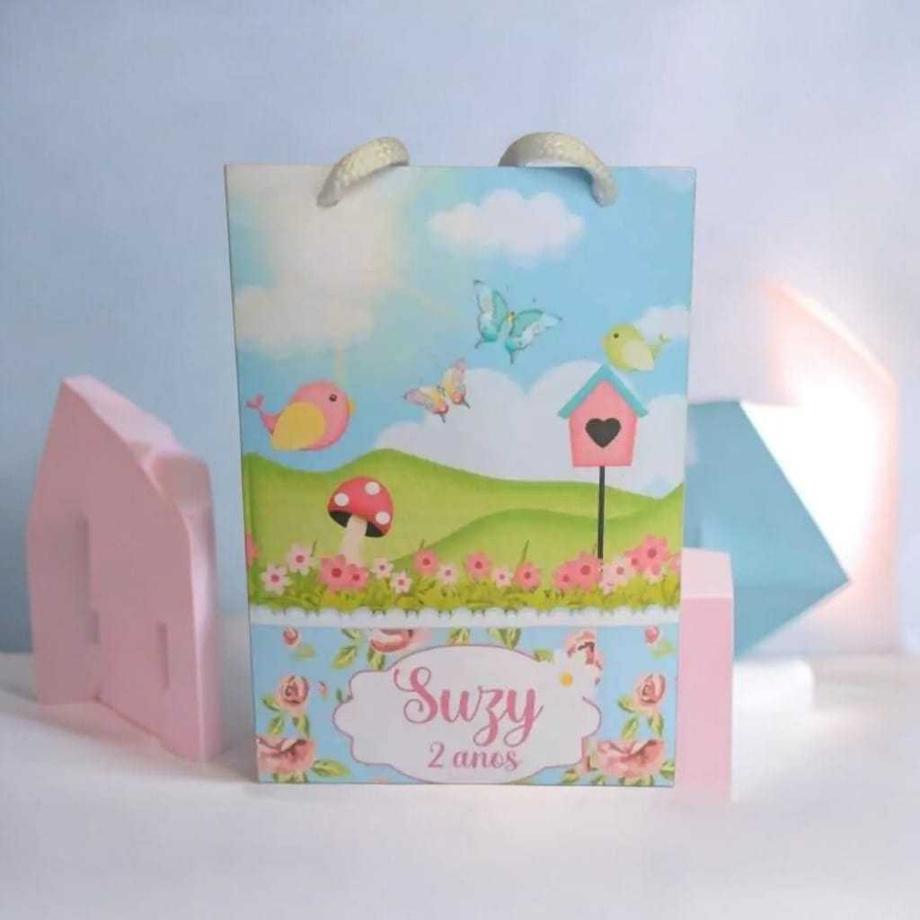 Sacolinha Personalizada com nome e idade 13x20  Jardim  Festa Lembrancinha Personalizada Aniversário