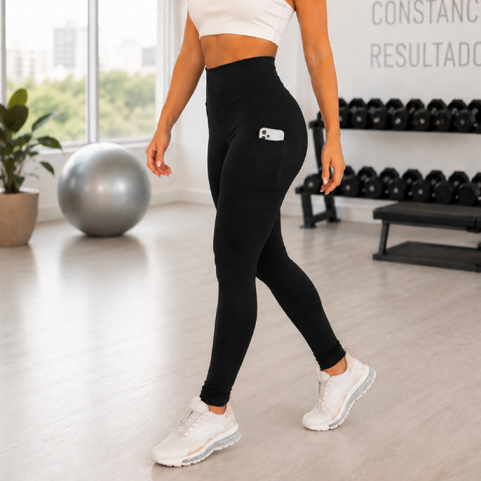 Legging Fitness Feminina com Bolso Cintura Alta academia Suplex Premium