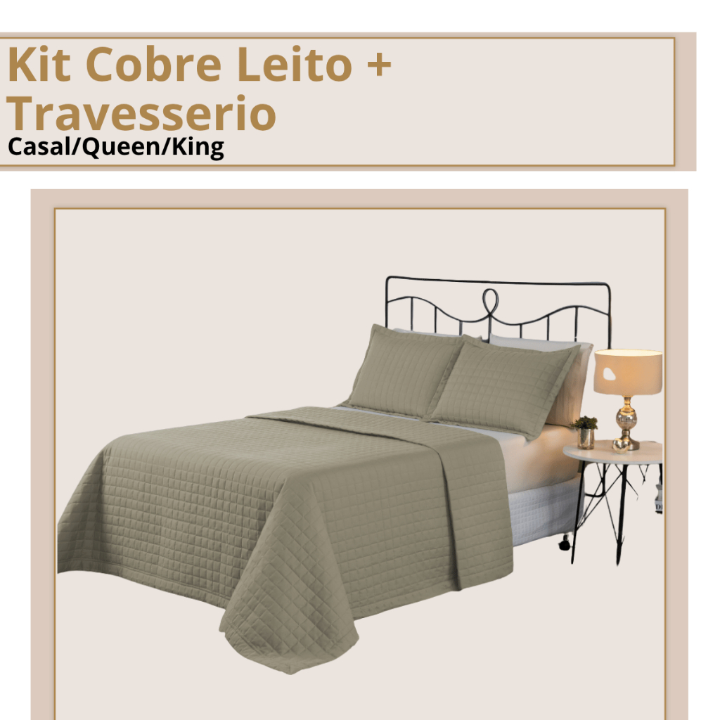 Kit Cobre Leito p/ Cama Casal Queen King + Porta Travesseiro Micropercal 300 Fios Matelado Toque Macio