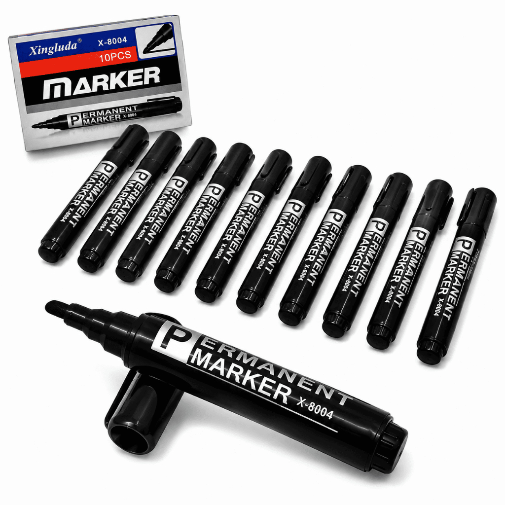 Kit 10 Caneta Marcadora Permanente Preta Ponta Grossa Secagem Rápida X8004