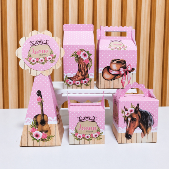 Kit Festa Caixinhas Personalizadas Boidadeira Desmontadas para Lembrancinhas Aniversário