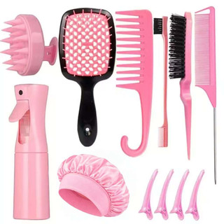 12pcs Escova Para Cabelos Encaracolados Conjunto De Pente De Rabo De Rato Curvo Natural