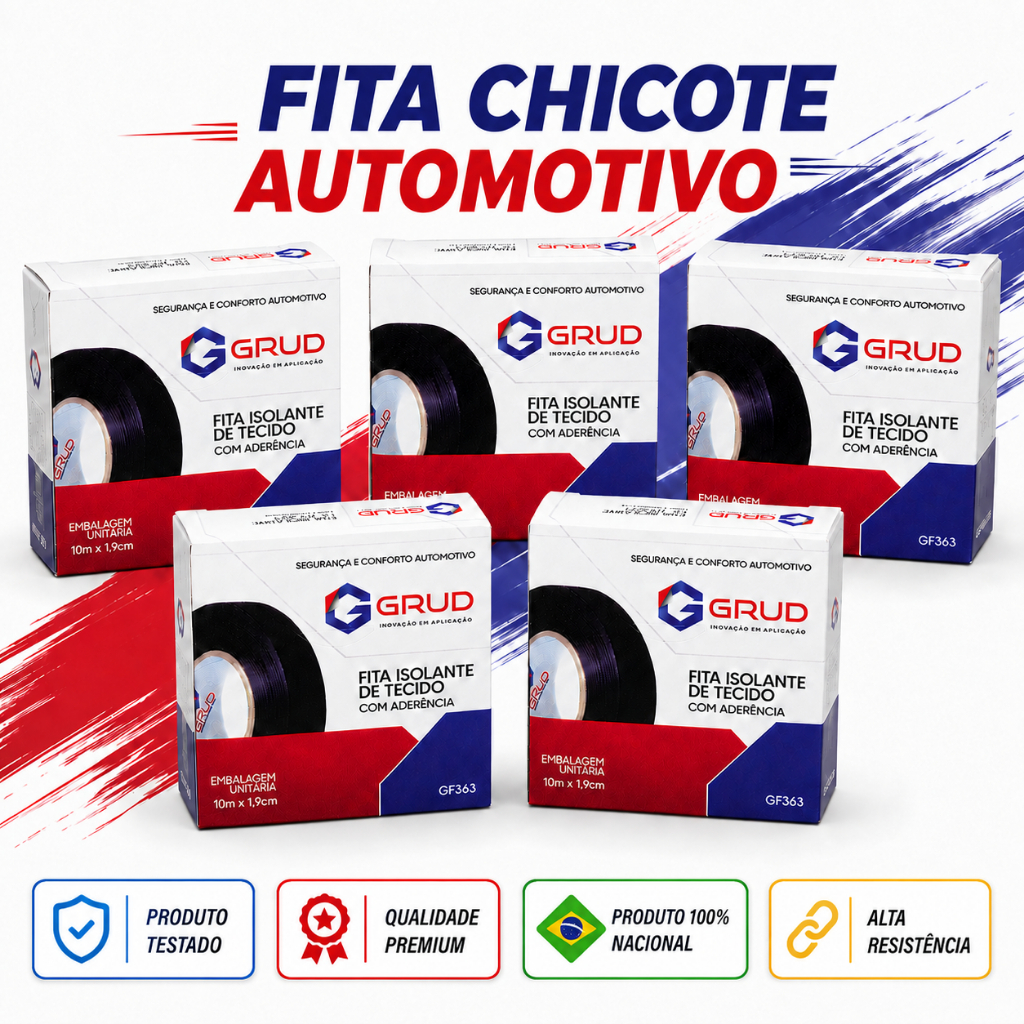 Fita Chicote Isolante Tecido Automotivo Autoadesivo Carro Moto 10m x 19mm Anti Ruído Altas Temperaturas Alta Fixação Of