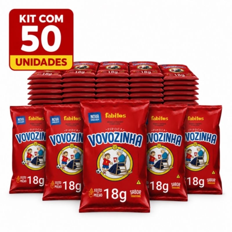 Fardo Pipoca Vovozinha Doce Pacote C/50un de 18g cada - Atacado