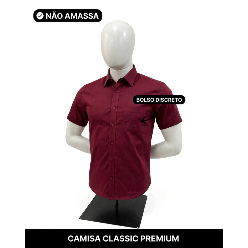 Camisa Social Manga Curta Com Bolso Não Amassa Microfibra