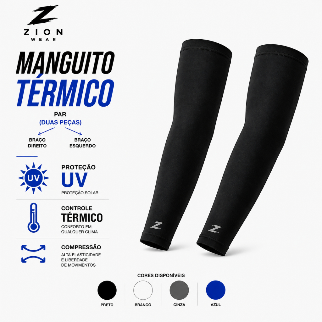 Manguito Térmico Proteção Solar UV50+ Segunda Pele Unissex Manga Longa - Par (2 Peças)