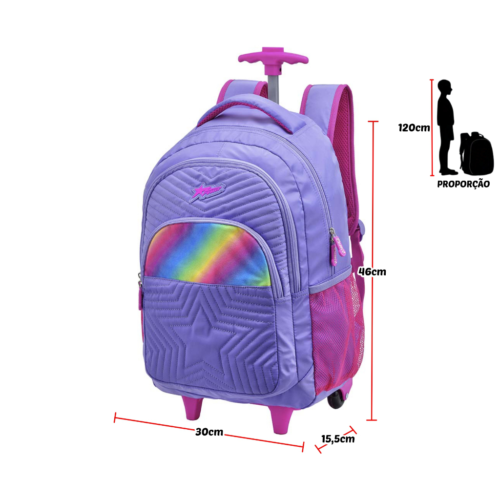 Mochila de Mão e Costas Rodinha Infantil Juvenil Menina Feminino Escolar Flexível Resistente Fashion