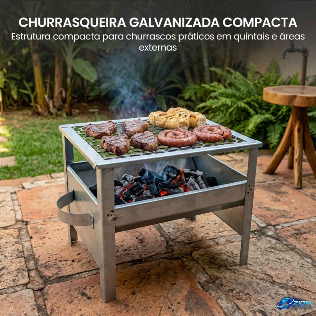 Churrasqueira Galvanizada C/ Grelha Portátil Aço Anti Corte