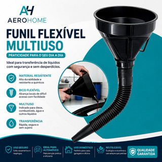 Funil Grande Flexível Multiuso Ideal Óleo Gasolina Água e Diesel Compacto Prático e Seguro - Aero Home