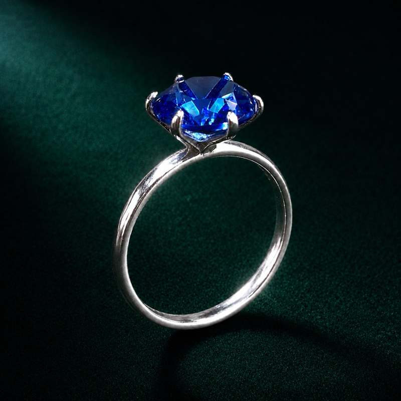 Anel Feminino Prata 925 Zircônia Azul 10mm Sofisticado
