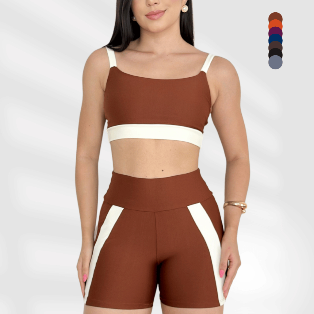 Conjunto Bicolor Roupa de Academia Fitness Feminino Short Cintura Alta Confortável