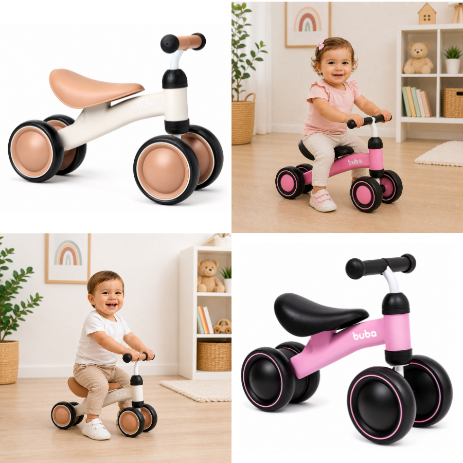 Bicicleta De Equilíbrio 4 Rodas Sem Pedais Aro 0 Buba Bebê