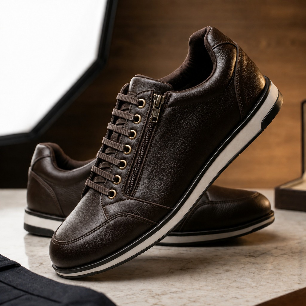 Tênis Masculino Casual Sapatenis  Confortável com Zíper Lateral e Cadarço Sapato Premium Moderno