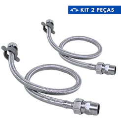Kit Engate Rabicho Flexível Mangueira Aço Inox 60cm e 40 cm 1/2 Polegada Fêmea Banheiro Torneira Pia