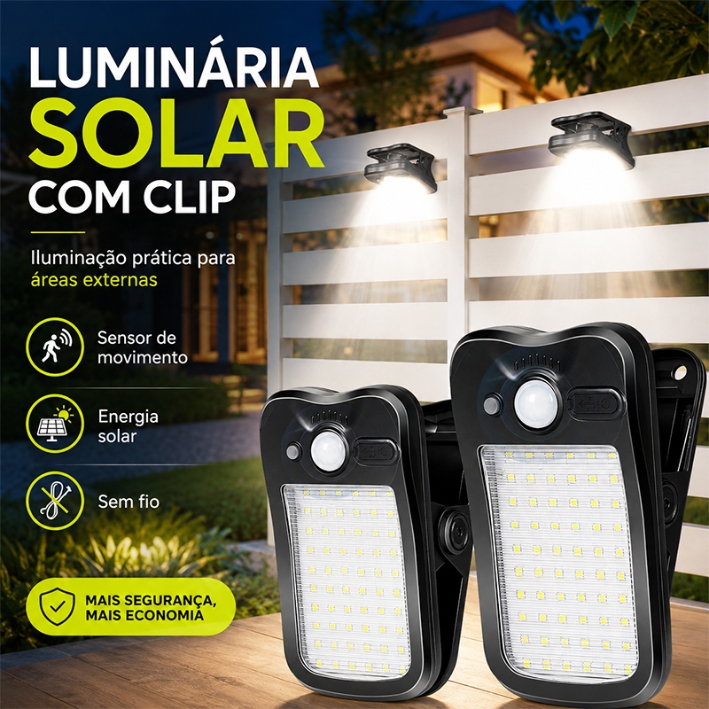 Luz solar clipe 60 LEDs para jardim ao ar livre, à prova d'água com sensor de movimento, lâmpada LED externa