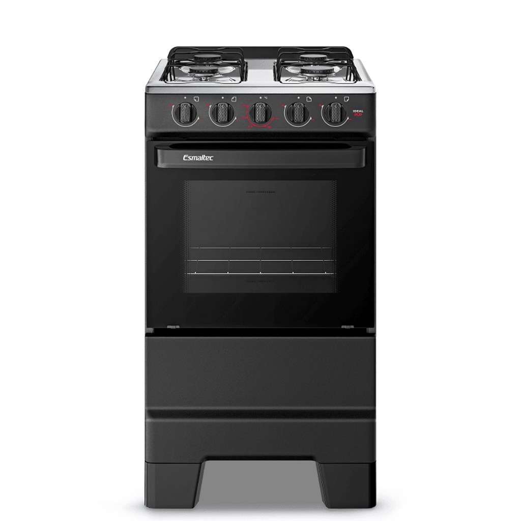 Fogão de Piso à Gás Esmaltec Ideal Pop 4 Bocas com Acendimento Manual Mesa de Inox Forno 50 litros