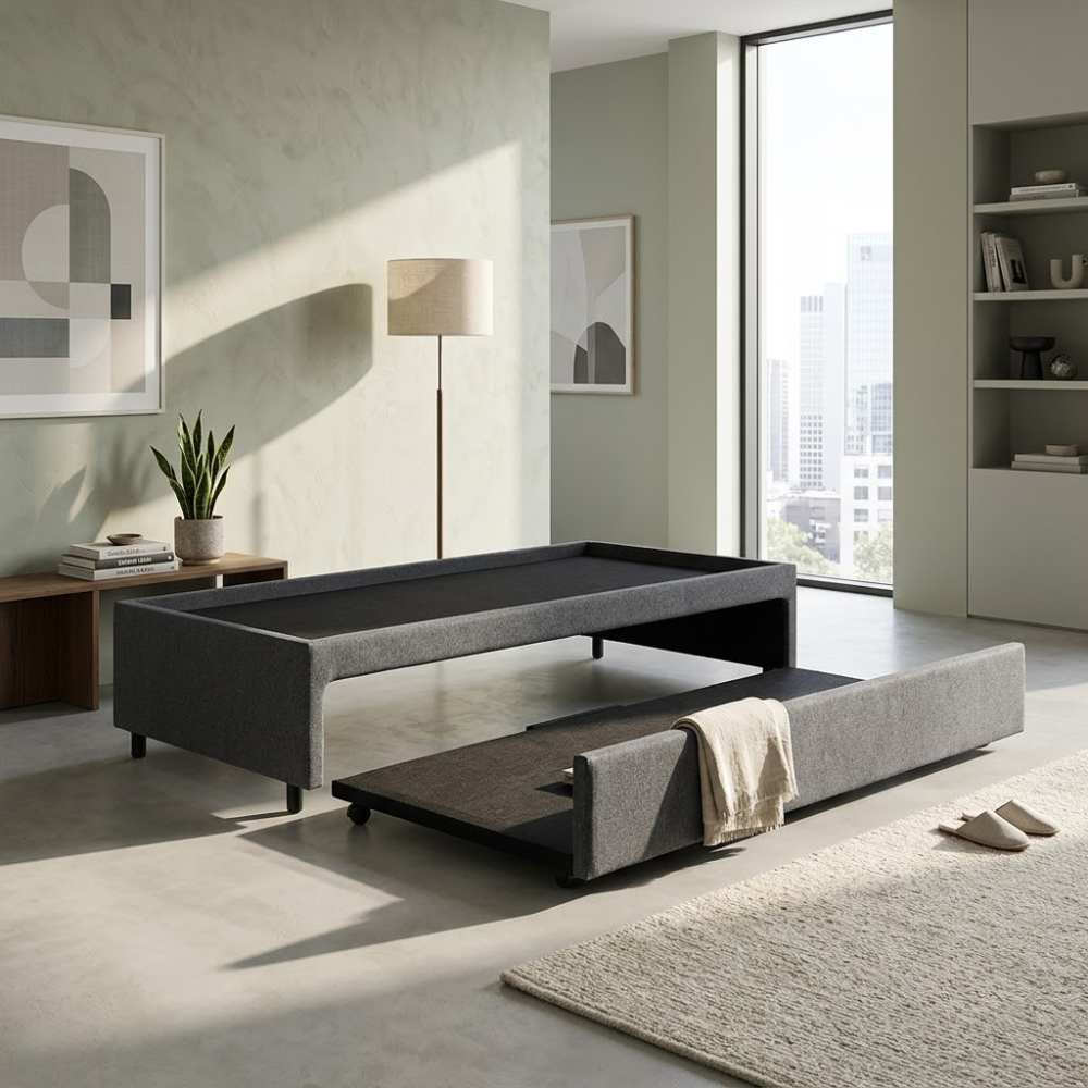 Bicama Box para Dois Colchões Solteiro Linho Cinza 88x188