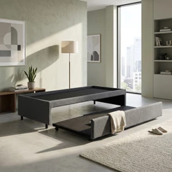Bicama Box para Dois Colchões Solteiro Linho Cinza 88x188