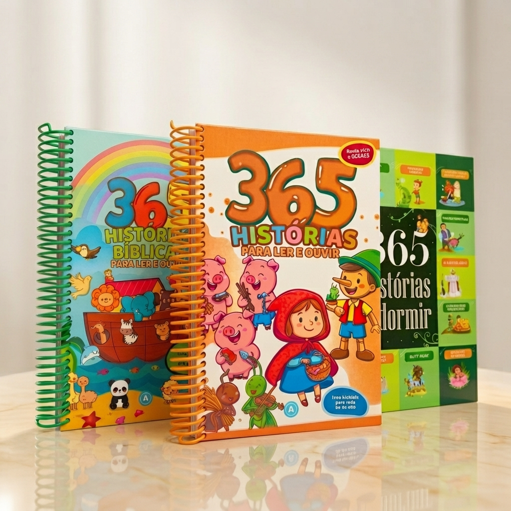 Kit 3 Livros 365 Histórias Contos + Bíblicas + Dormir Infantil Histórias para Ler e Aprender