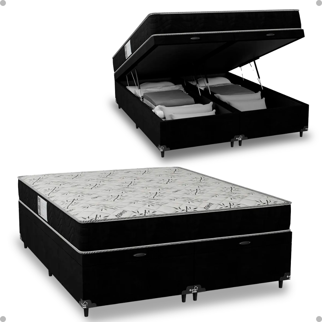 Cama Box Baú Queen Bipartido + Colchão D33 One Face - Suede Preto