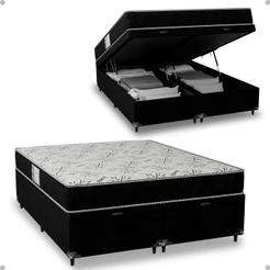 Cama Box Baú Queen Bipartido + Colchão D33 One Face - Suede Preto