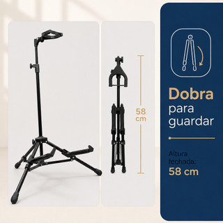 Zaidan's Suporte Chão Violão Guitarra Cavaco Baixo Dobrável Trava Preto | Regulagem de altura 60 a 88 cm