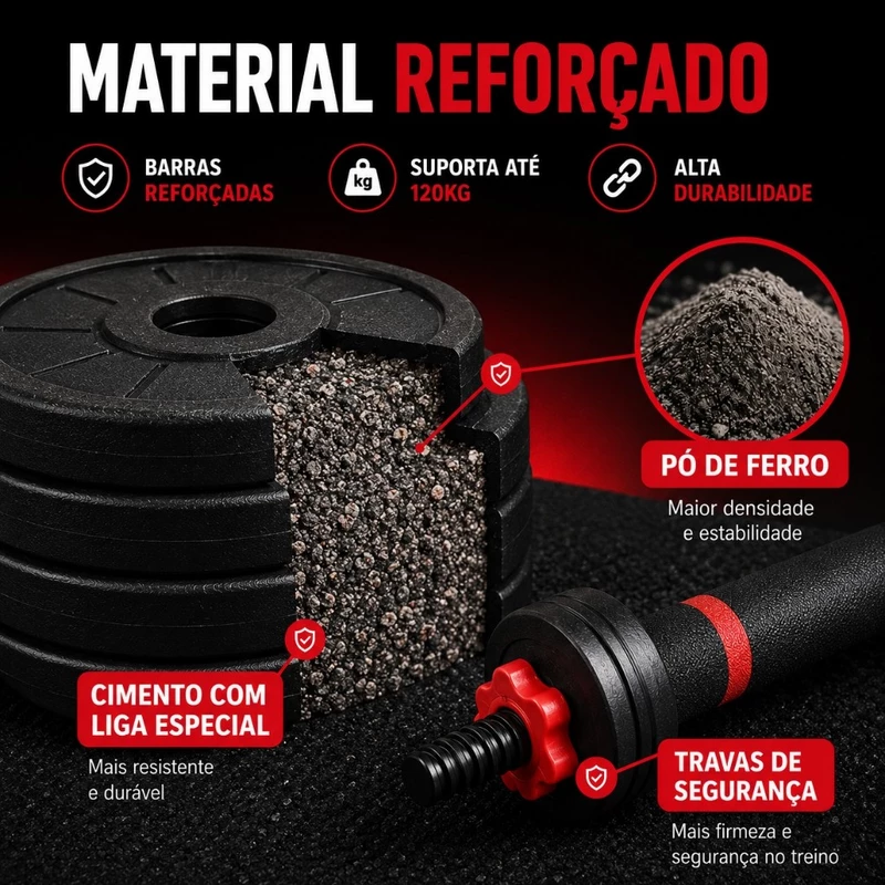 Kit de Halteres e Anilhas 15kg com Kettlebell 6 em 1 para Academia — foto 9