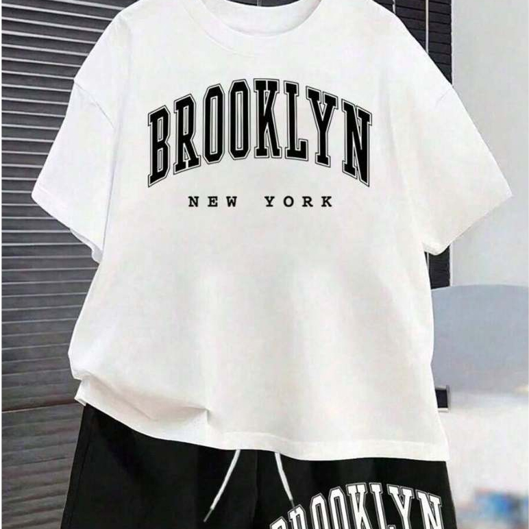 Conjunto Infantil Menino Camiseta E Short Brooklyn Algodão Conforto Moda Casual Bermuda Dia a Dia
