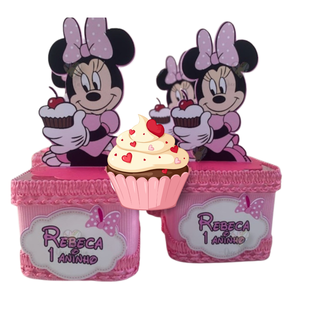 Caixinha Acrílica 5x5 Personalizada | Minnie confeiteira ou Qualquer Tema | Lembrancinha Festa Infantil |
