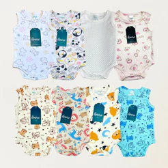 Kit 4 Body Bebê Regata Amore Sortido Estampado Menina Menino Verão