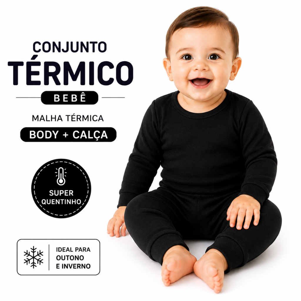 Conjunto Térmico Body + Calça Bebê Menino Inverno Roupa Quentinha Confortável Inverno