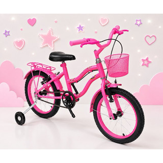 Bicicleta Lady Poty Aro 16 e Aro 20 Infantil Com Garupa | Paralamas | Cestinha de Ferro | Quadro Curvado | Cores
