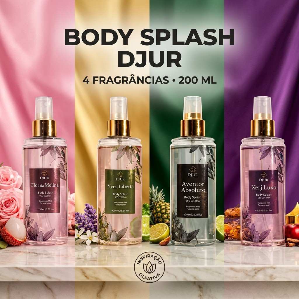 Body Splash Feminino Deo Colônia 200ml Perfume Corporal Spray 4 Fragrâncias Inspiração Olfativa Presente Mulher