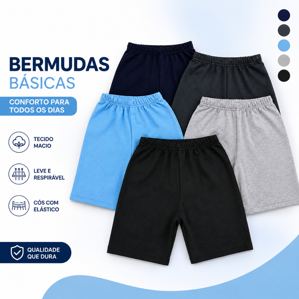 Bermuda Infantil Masculina Moletinho Confortável Menino Casual